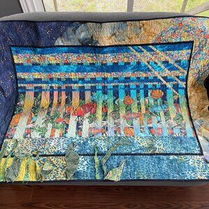 Amazing Abstract Topical Fish Quilt Lap / Wall - Handmade